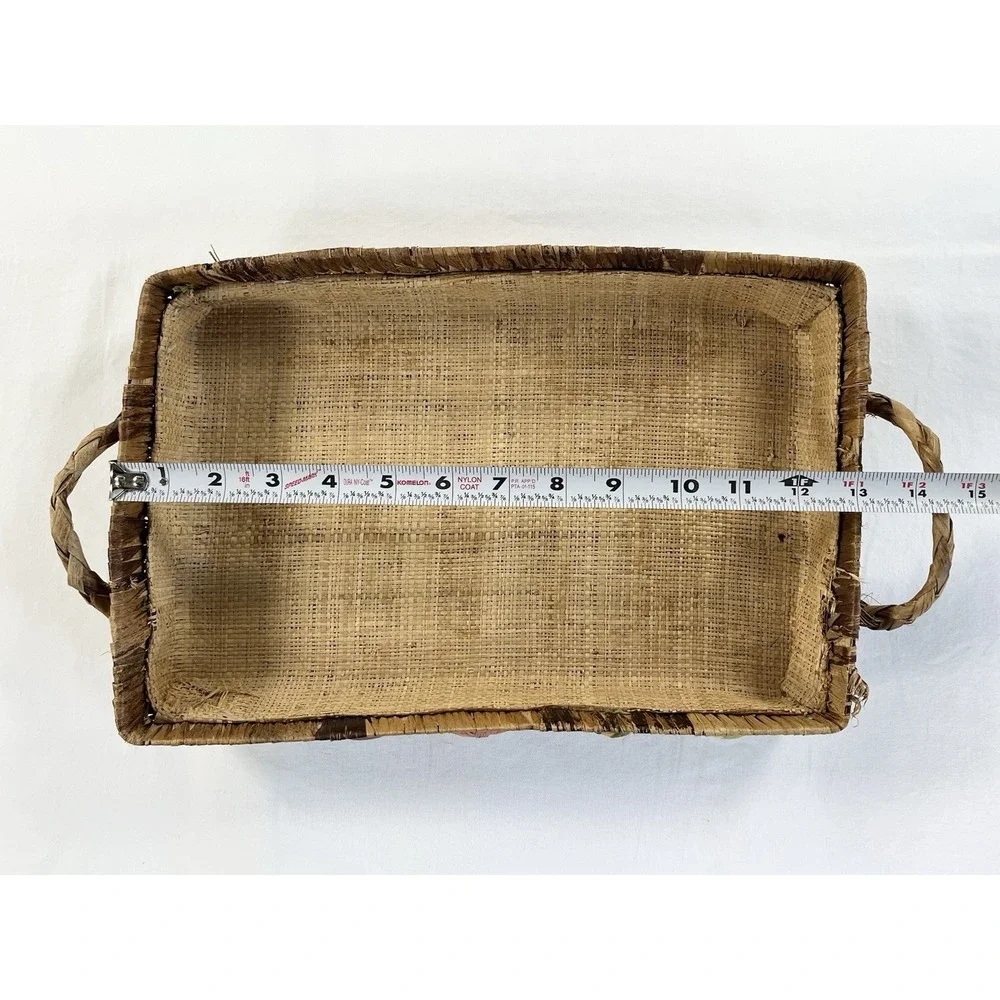 Vintage 70s Raffia Casserole Carrier Basket 3D Fruit Veggie Boho Pyrex Holder
